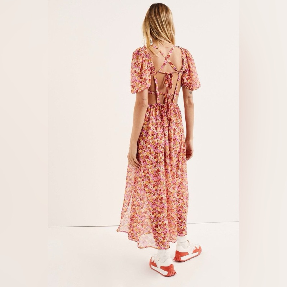 FOR LOVE & LEMONS FELICIA MIDI DRESS - RED FLORAL XS - Picture 3 of 8
